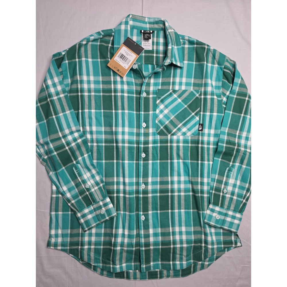 The North Face Junction Woven Shirt Women's Large Green Plaid Cotton Button-Up